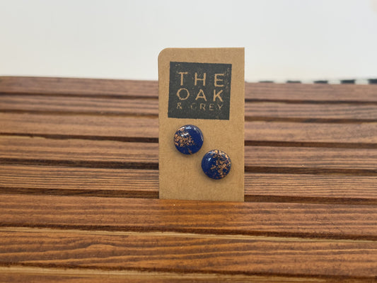 Blue and Gold Small Round Stud Earrings | The Oak & Grey