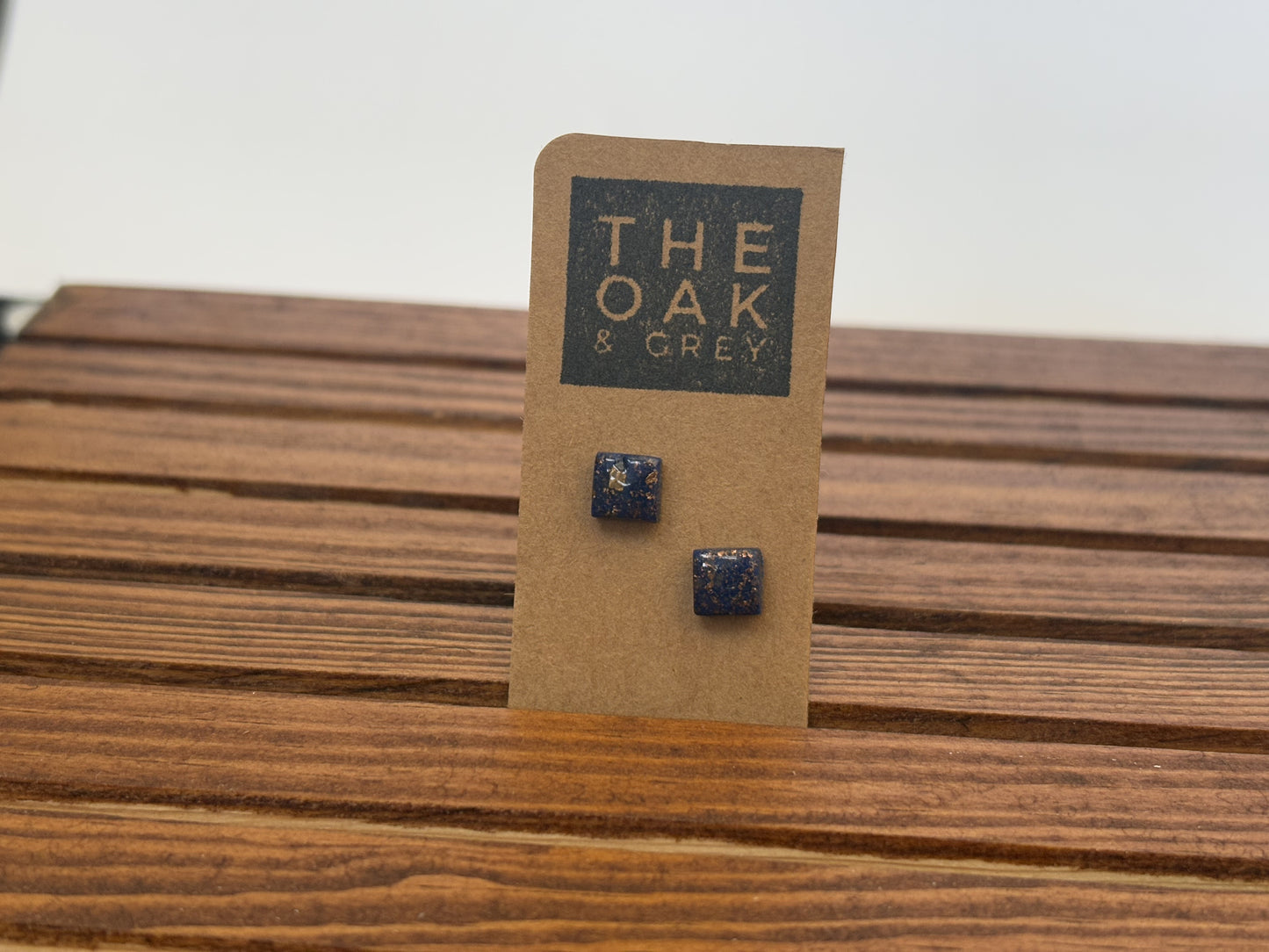 Blue and Gold Small Square Stud Earrings | The Oak & Grey
