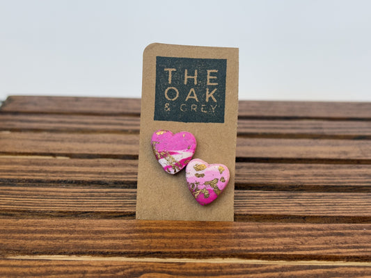 Pink and Gold Heart Stud Earrings | The Oak & Grey