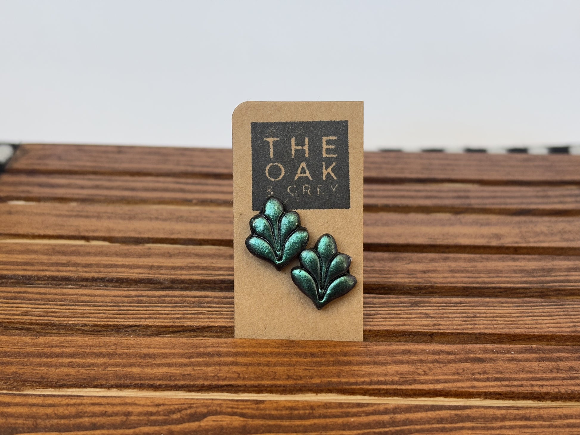 Green Chameleon Frond Stud Earrings | The Oak & Grey