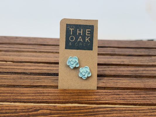 Pale Teal Succulent Stud Earrings | The Oak & Grey