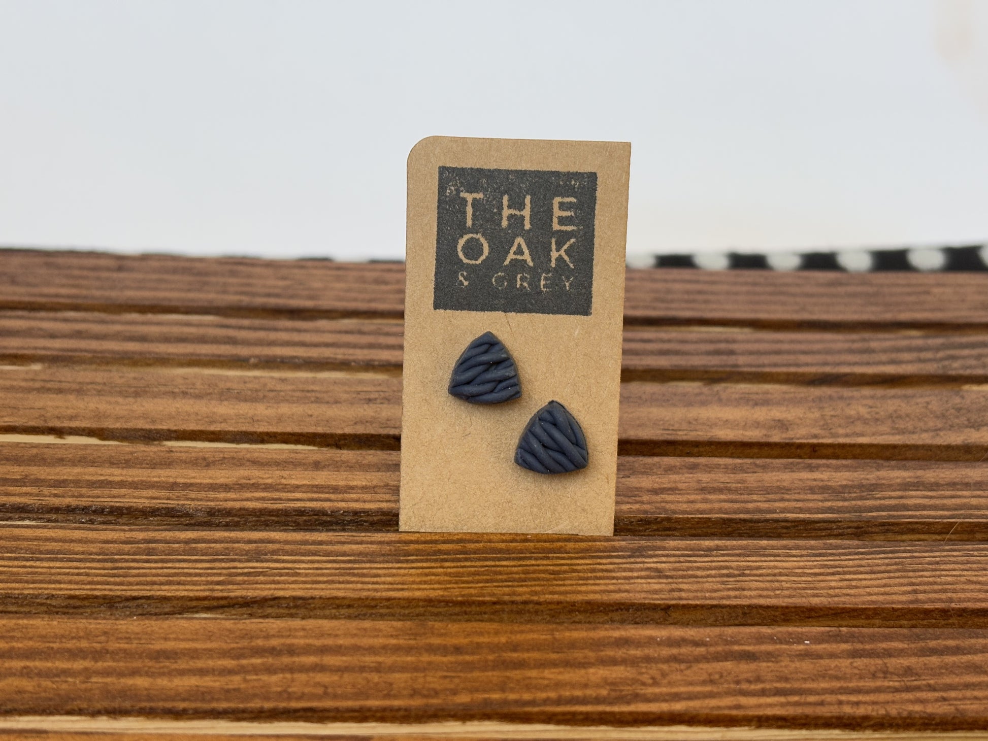 Navy Woven Reuleaux Triangle Stud Earrings | The Oak & Grey