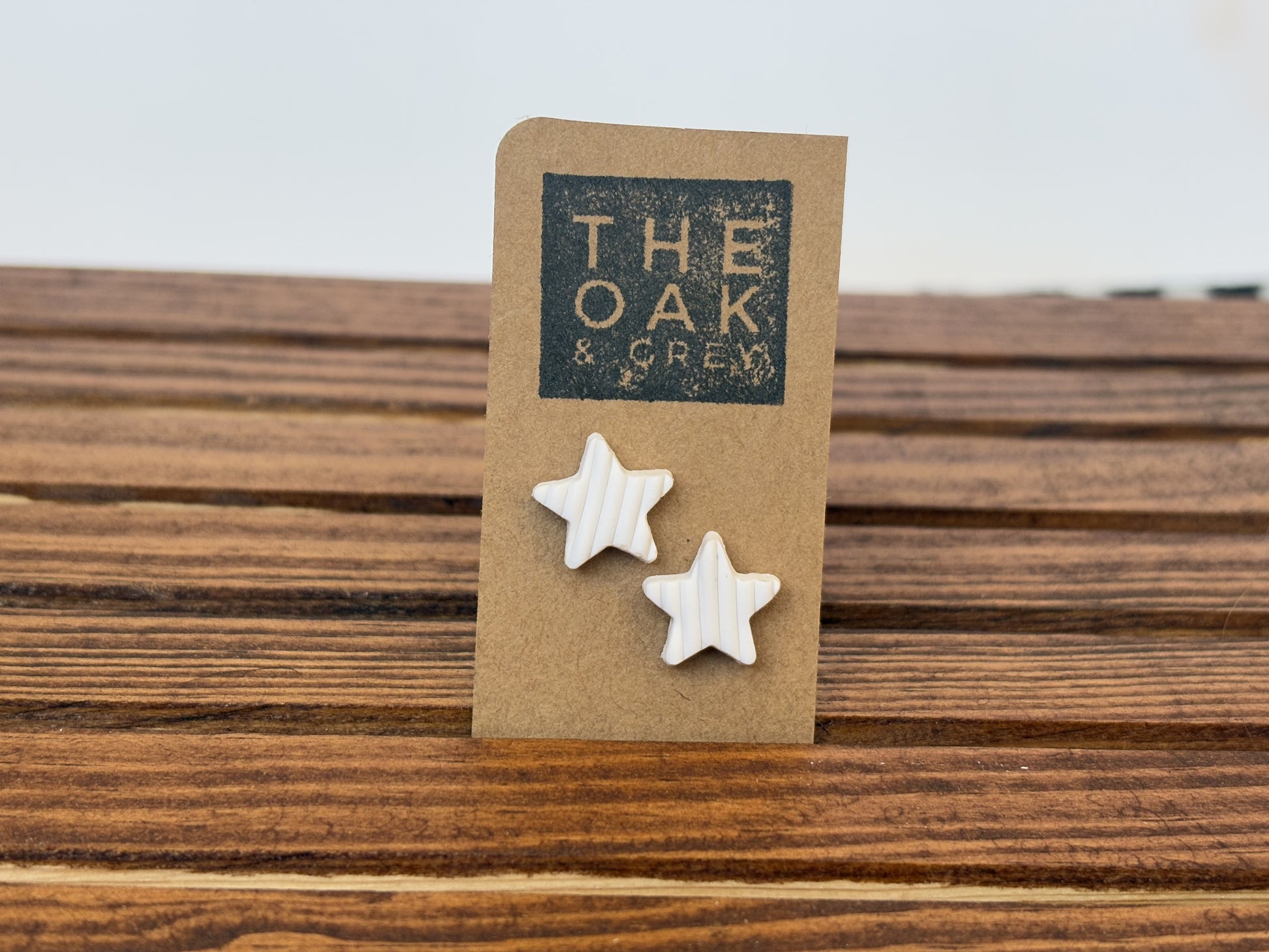 White Rolled Stripe Star Stud Earrings | The Oak & Grey