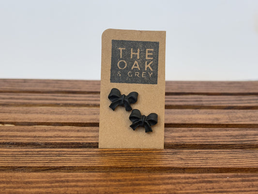 Black Mini Bow Stud Earrings | The Oak & Grey