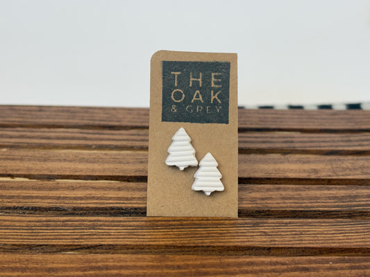White Rolled Stripe Pine Tree Stud Earrings | The Oak & Grey