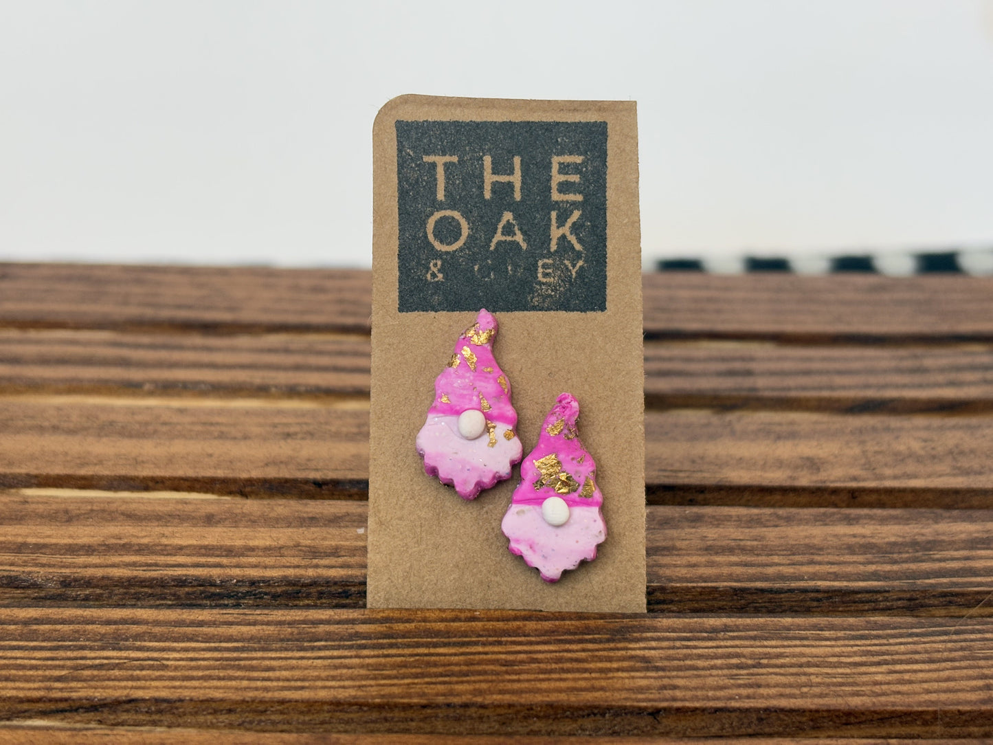 Pink Marble Cheeky Gnome Stud Earrings | The Oak & Grey