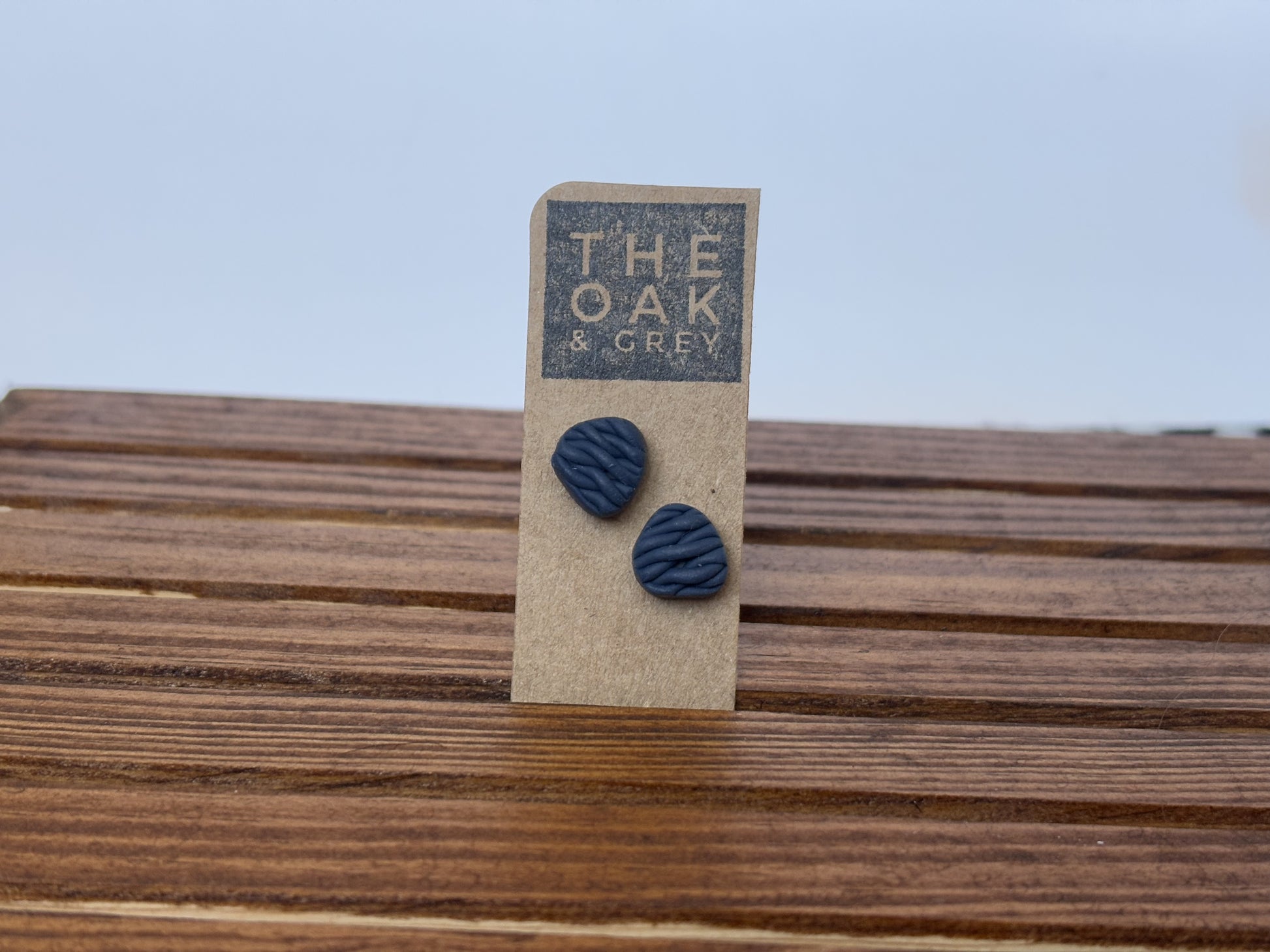Navy Rounded Triangle Woven Stud Earrings | The Oak & Grey