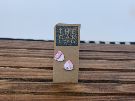 Pink Marble Reuleaux Triangle Stud Earrings | The Oak & Grey