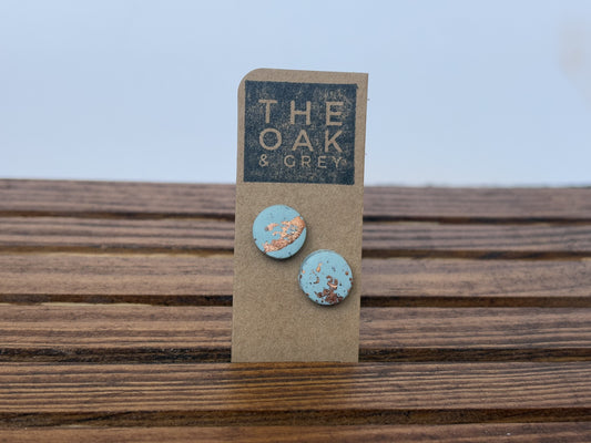 Pale Teal and Copper Round Stud Earrings | The Oak & Grey