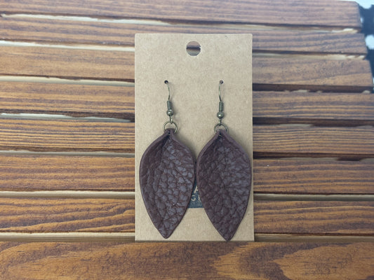 Chestnut Pinched Leaf Leather Texture Dangle Earrings | The Oak & Grey