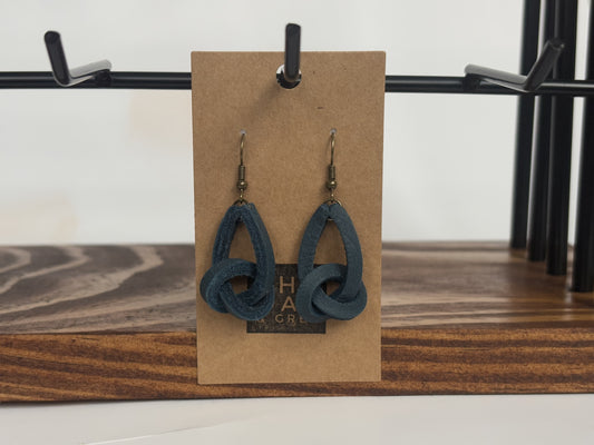 Navy Trinity Knot Leather Dangle Earrings | The Oak & Grey