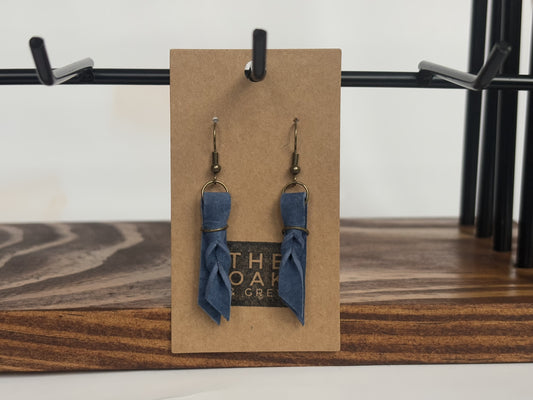 Navy Double Bleed Knot Leather Dangle Earrings | The Oak & Grey